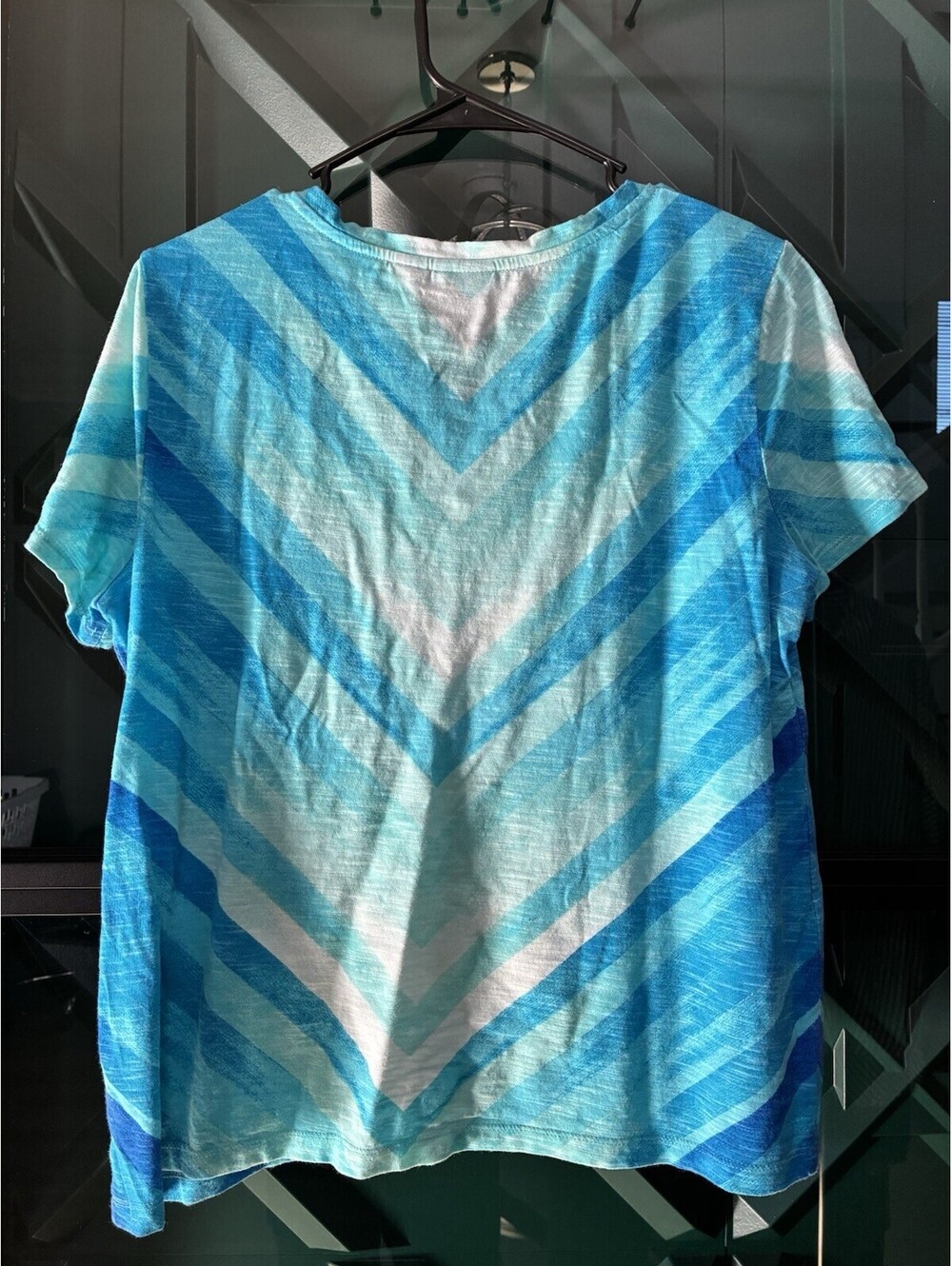 Chico’s Blue Watercolor Ombré Ladies Short Sleeve Cotton Top - Size 1